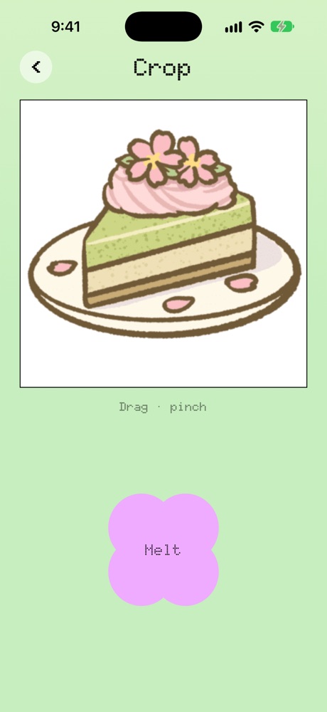 The Crop screen with a photo of a matcha cake